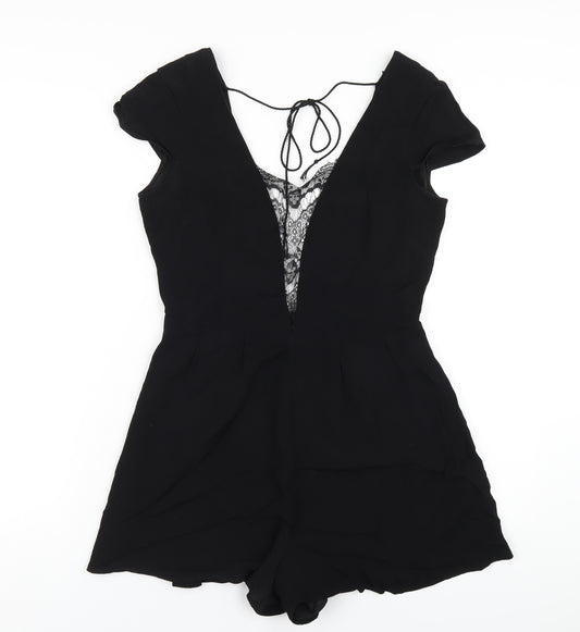 Keepsake Womens Black Vinyl Playsuit One-Piece Size S Zip