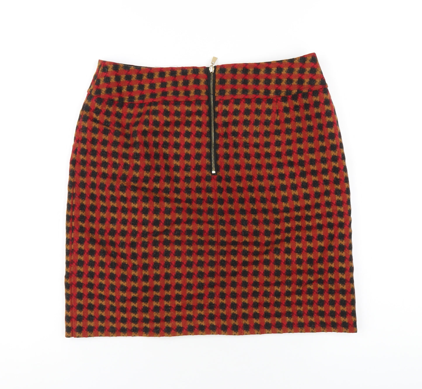 Marks and Spencer Womens Multicoloured Check Acrylic A-Line Skirt Size 10 Zip