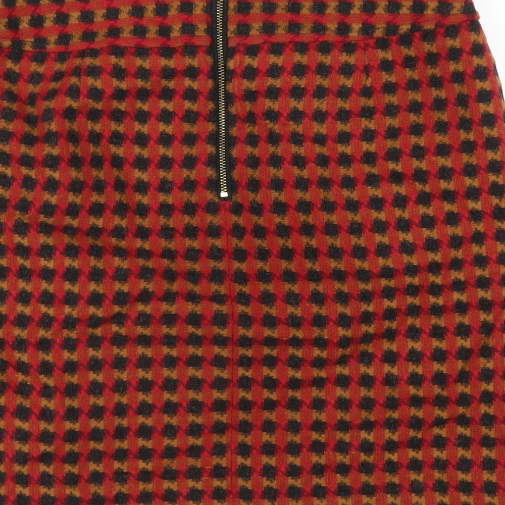 Marks and Spencer Womens Multicoloured Check Acrylic A-Line Skirt Size 10 Zip