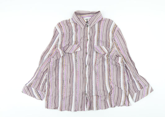 Afibel Womens Multicoloured Striped Cotton Basic Button-Up Size 20 Collared