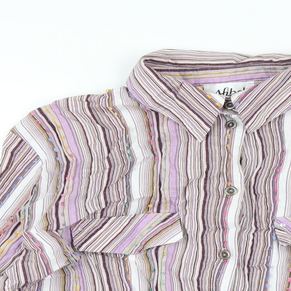 Afibel Womens Multicoloured Striped Cotton Basic Button-Up Size 20 Collared