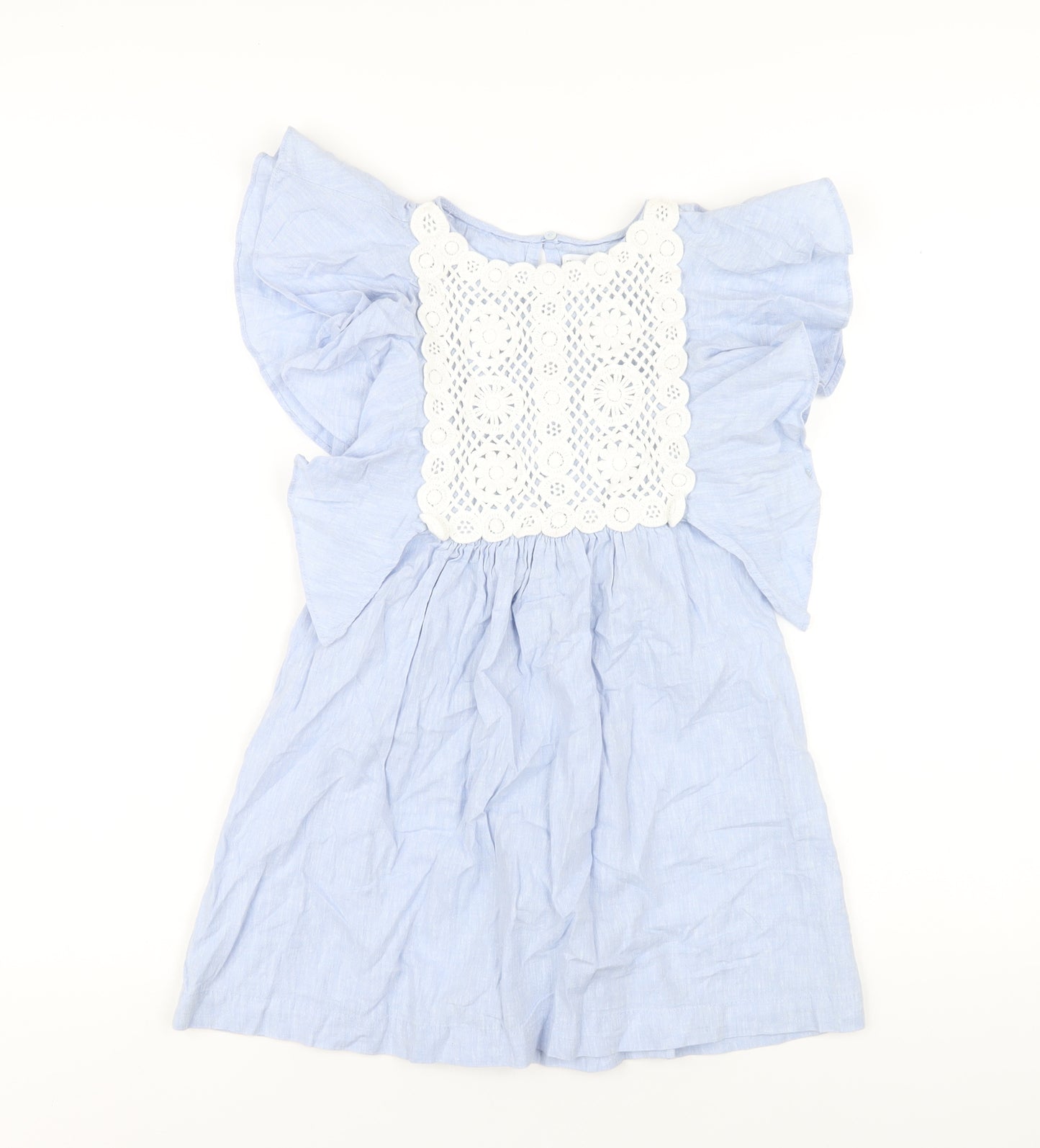 Zara Girls Blue Cotton A-Line Size 9 Years Round Neck Button