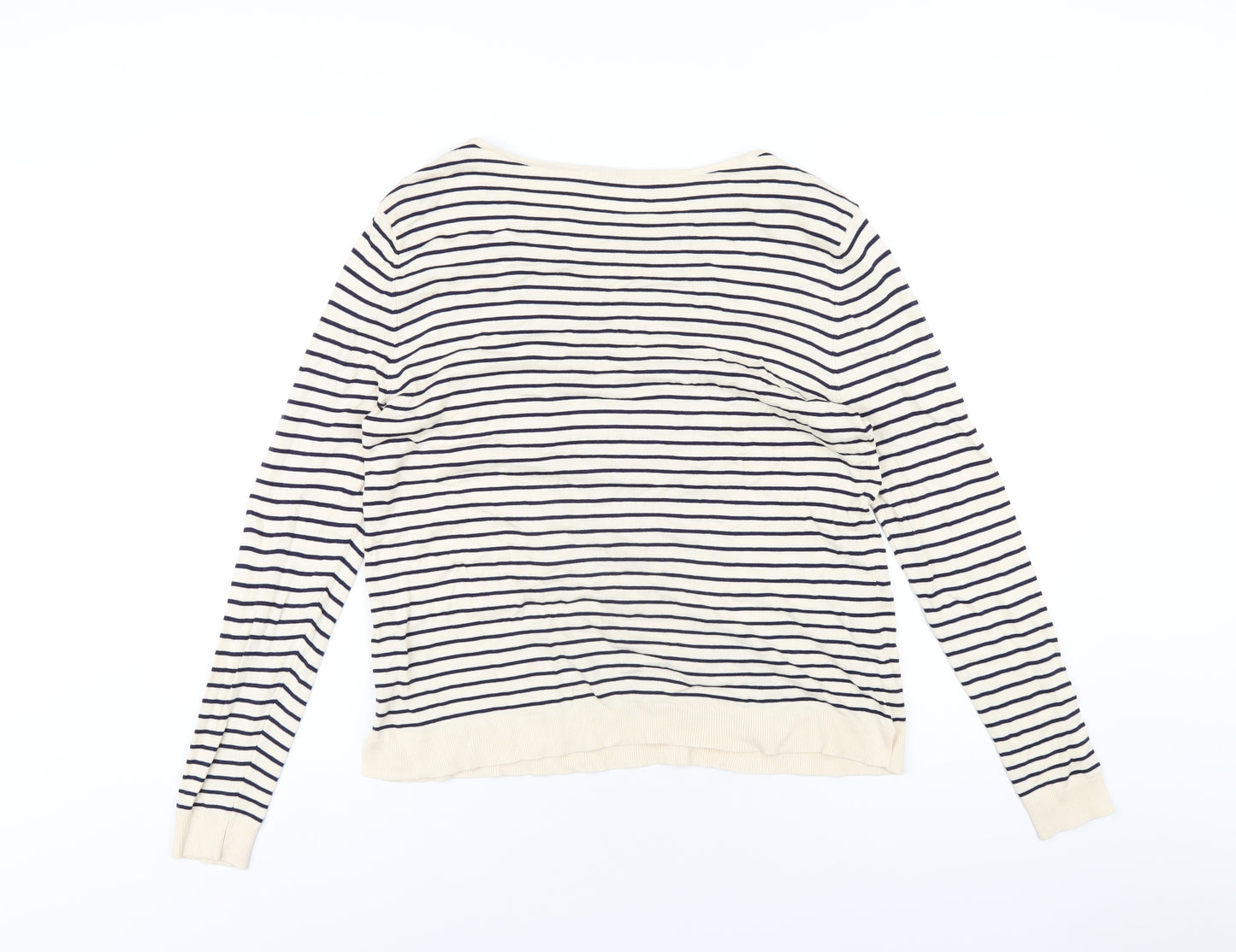 Zara Womens Beige Round Neck Striped Viscose Pullover Jumper Size S