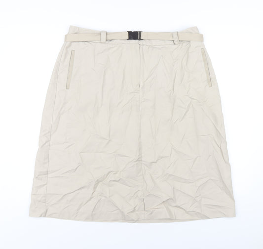 Autograph Womens Beige Cotton A-Line Skirt Size 18 Zip