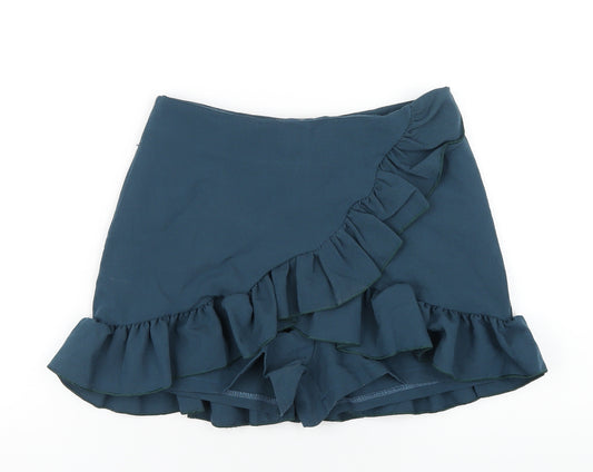 Boohoo Womens Blue Polyester Skort Skirt Size 10 Zip - Ruffle