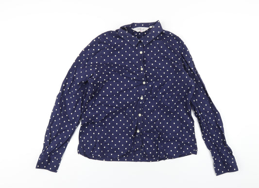 Saville Row Womens Blue Polka Dot Cotton Basic Button-Up Size 14 Collared