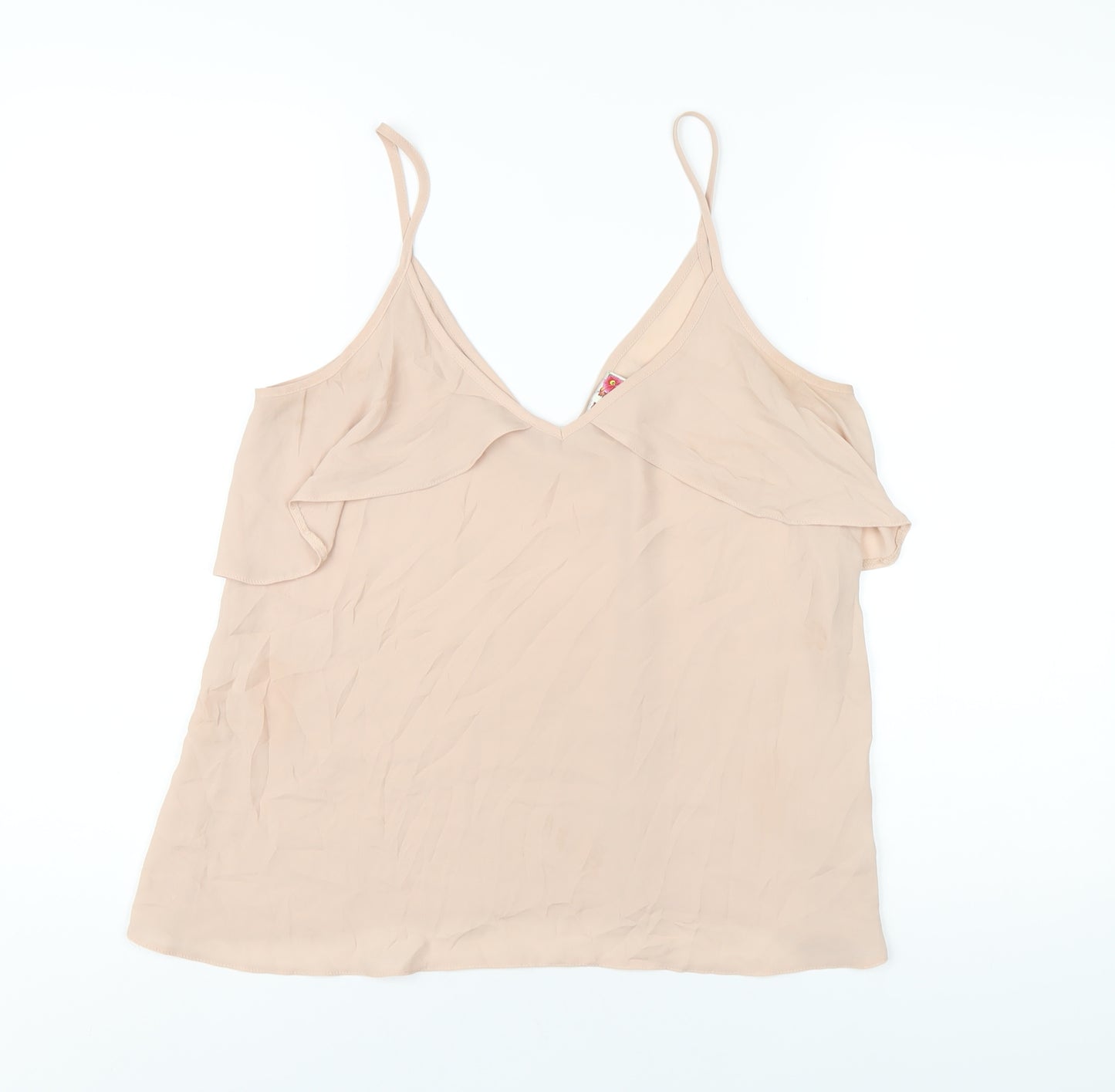 Ribbon Womens Beige Polyester Camisole T-Shirt Size 12 V-Neck