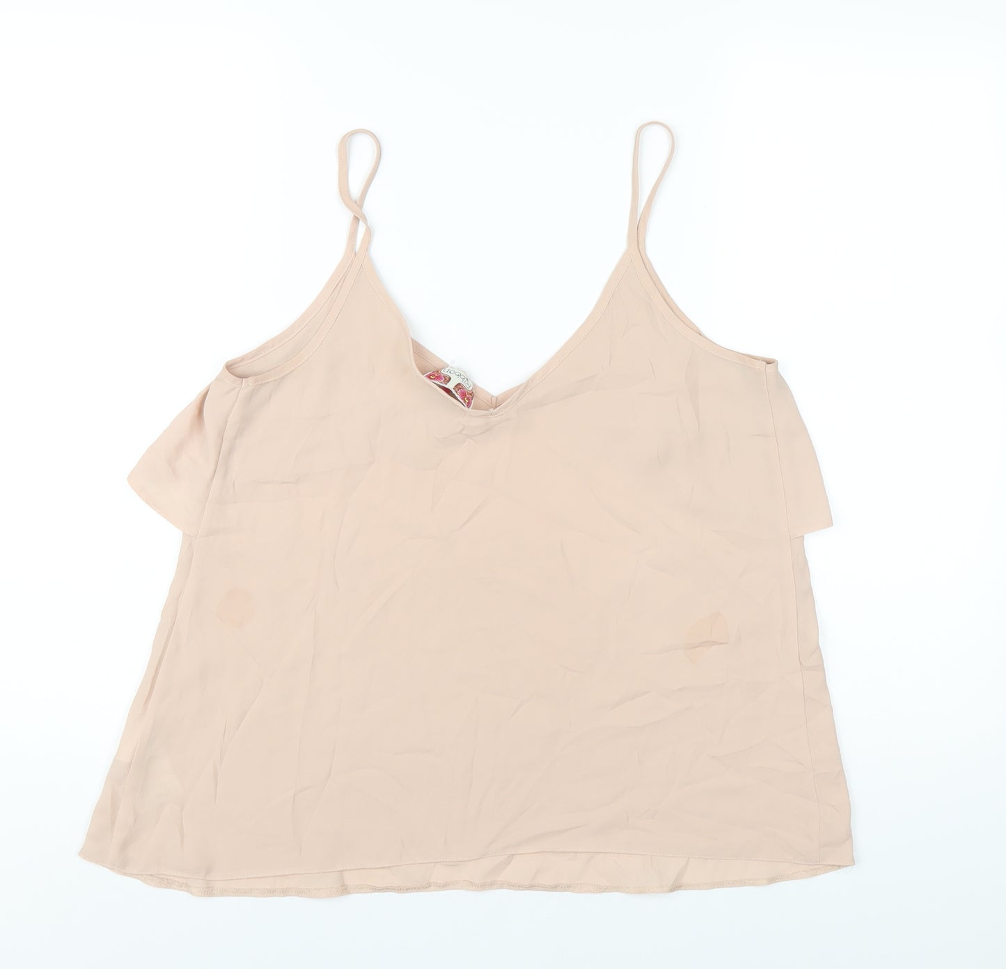 Ribbon Womens Beige Polyester Camisole T-Shirt Size 12 V-Neck