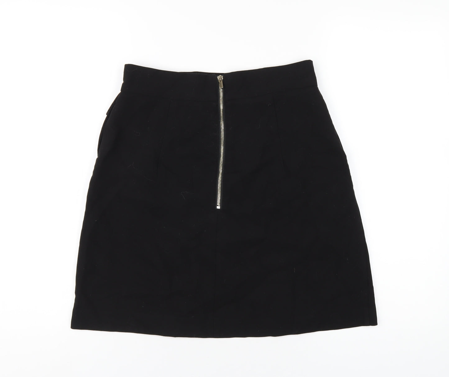 H&M Womens Black Polyester A-Line Skirt Size 10 Zip