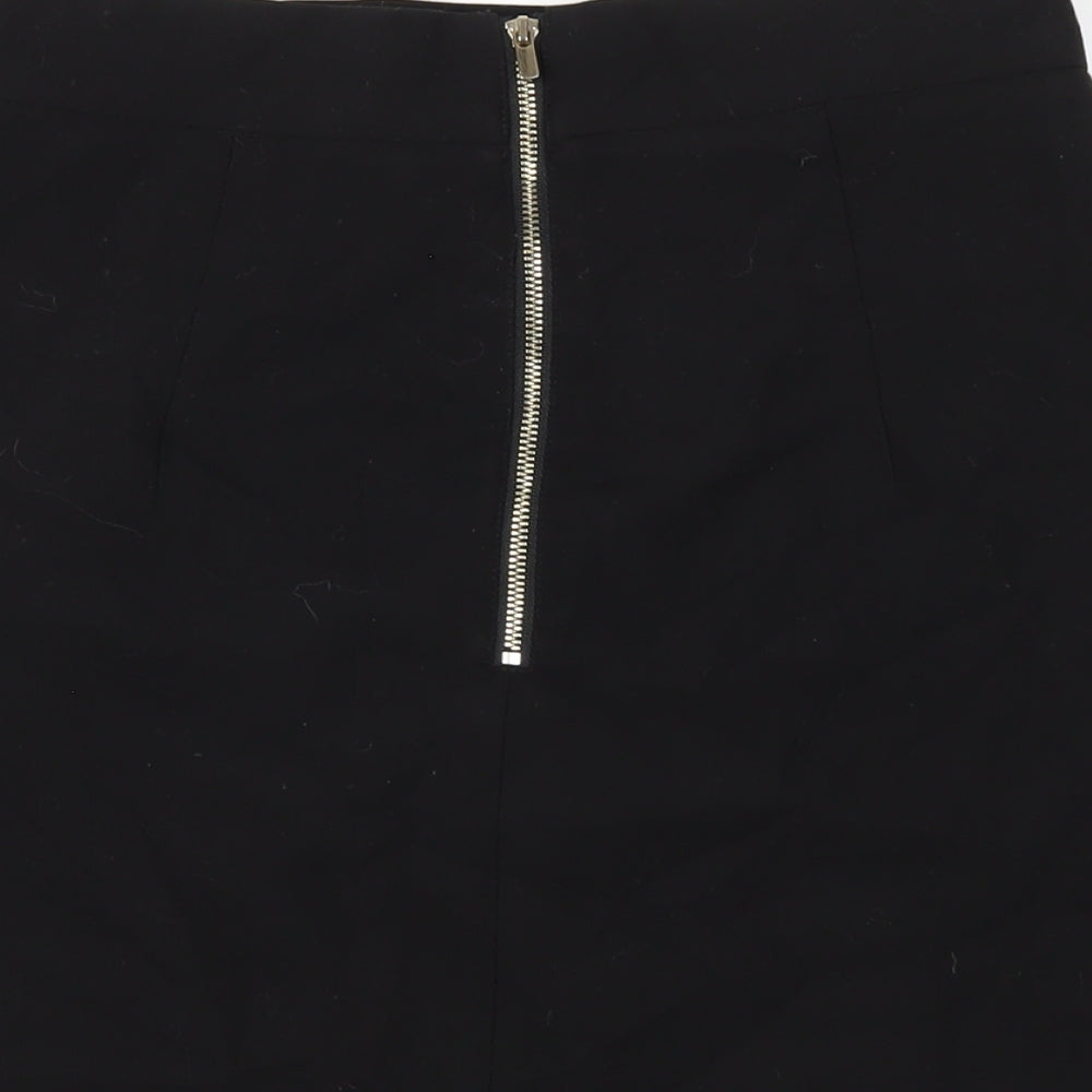 H&M Womens Black Polyester A-Line Skirt Size 10 Zip