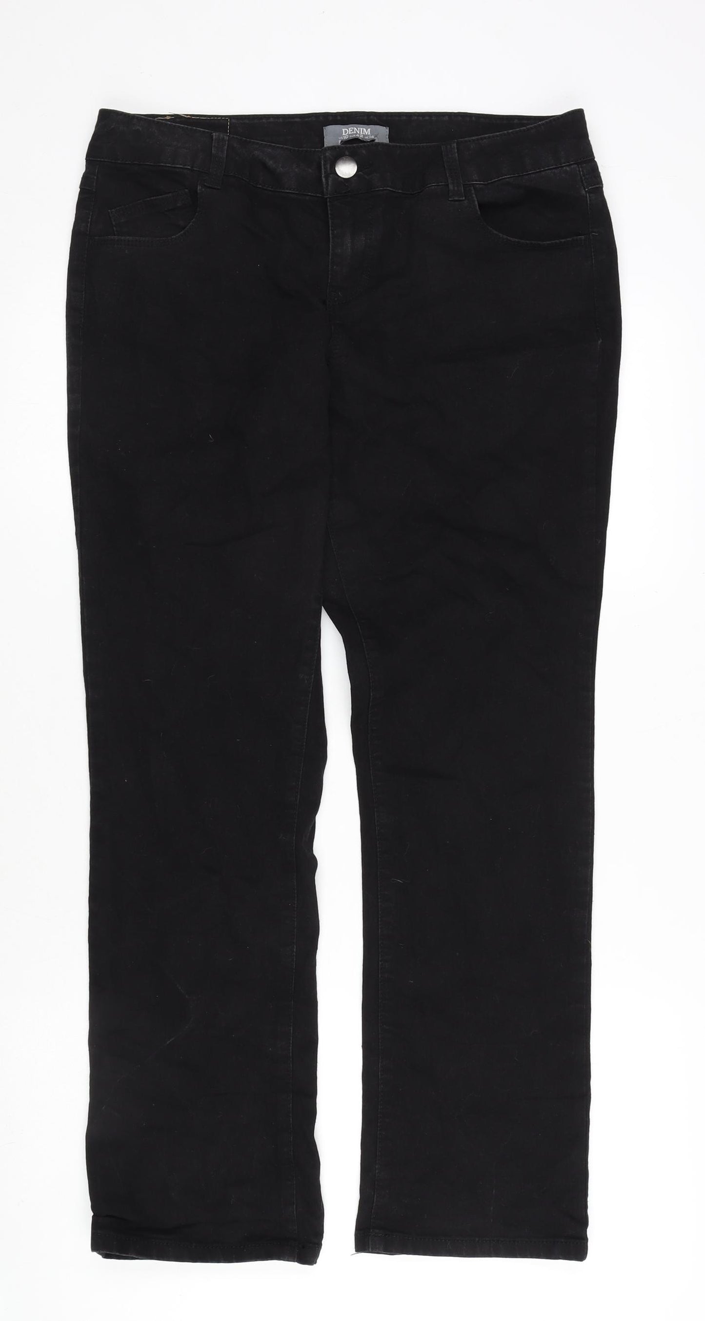 Denim Womens Black Cotton Straight Jeans Size 14 L29 in Regular Zip