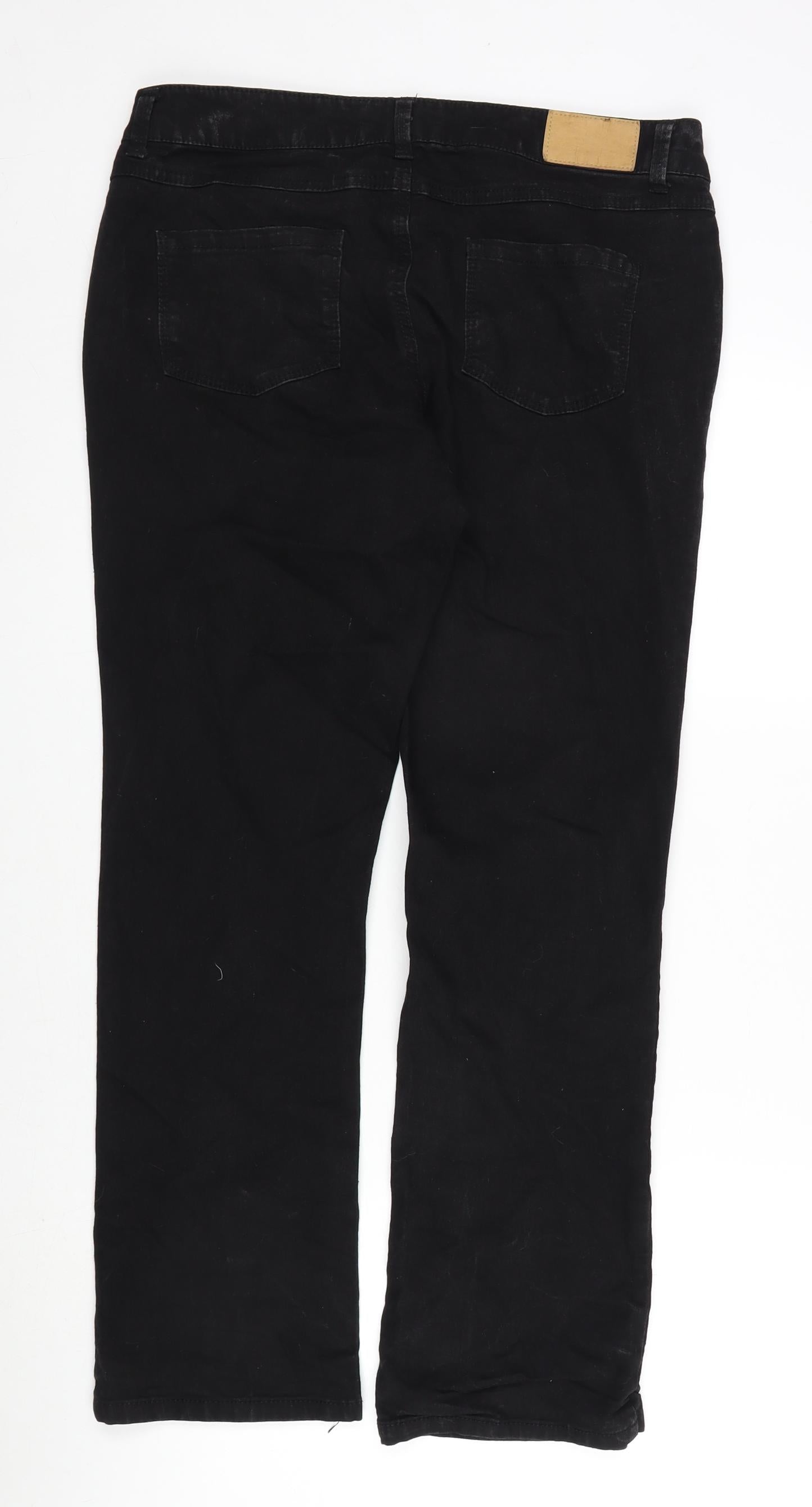 Denim Womens Black Cotton Straight Jeans Size 14 L29 in Regular Zip