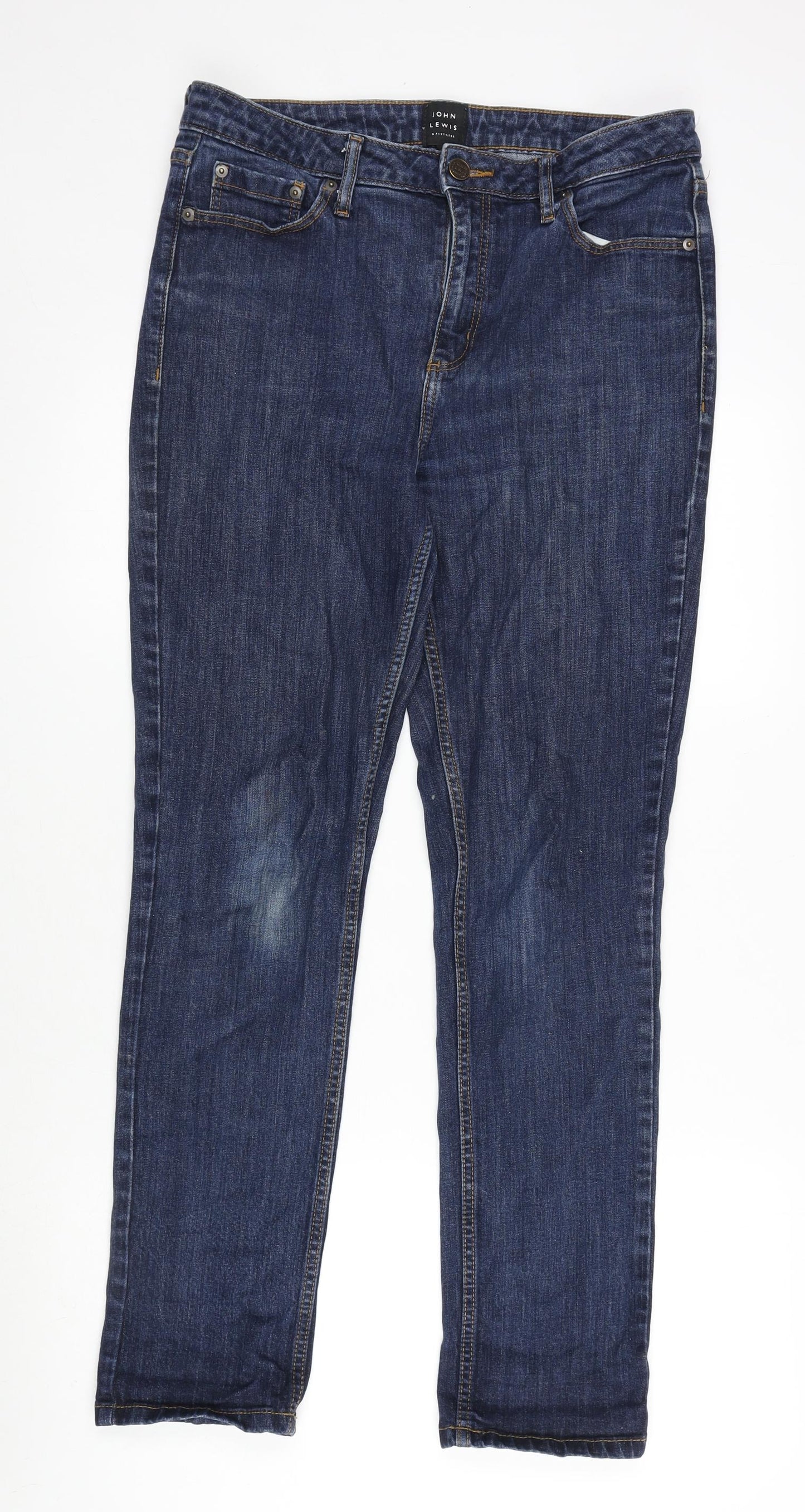 John Lewis Womens Blue Cotton Straight Jeans Size 12 L30 in Regular Zip