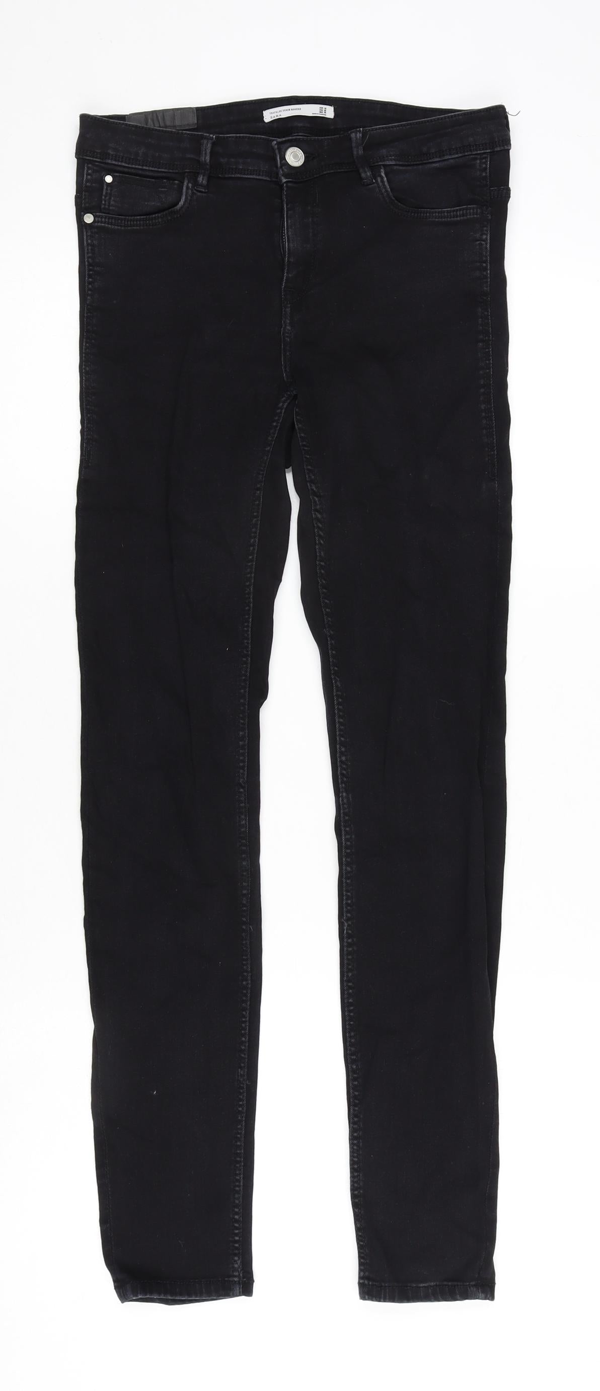 Zara Womens Black Cotton Skinny Jeans Size 12 L29 in Regular Zip