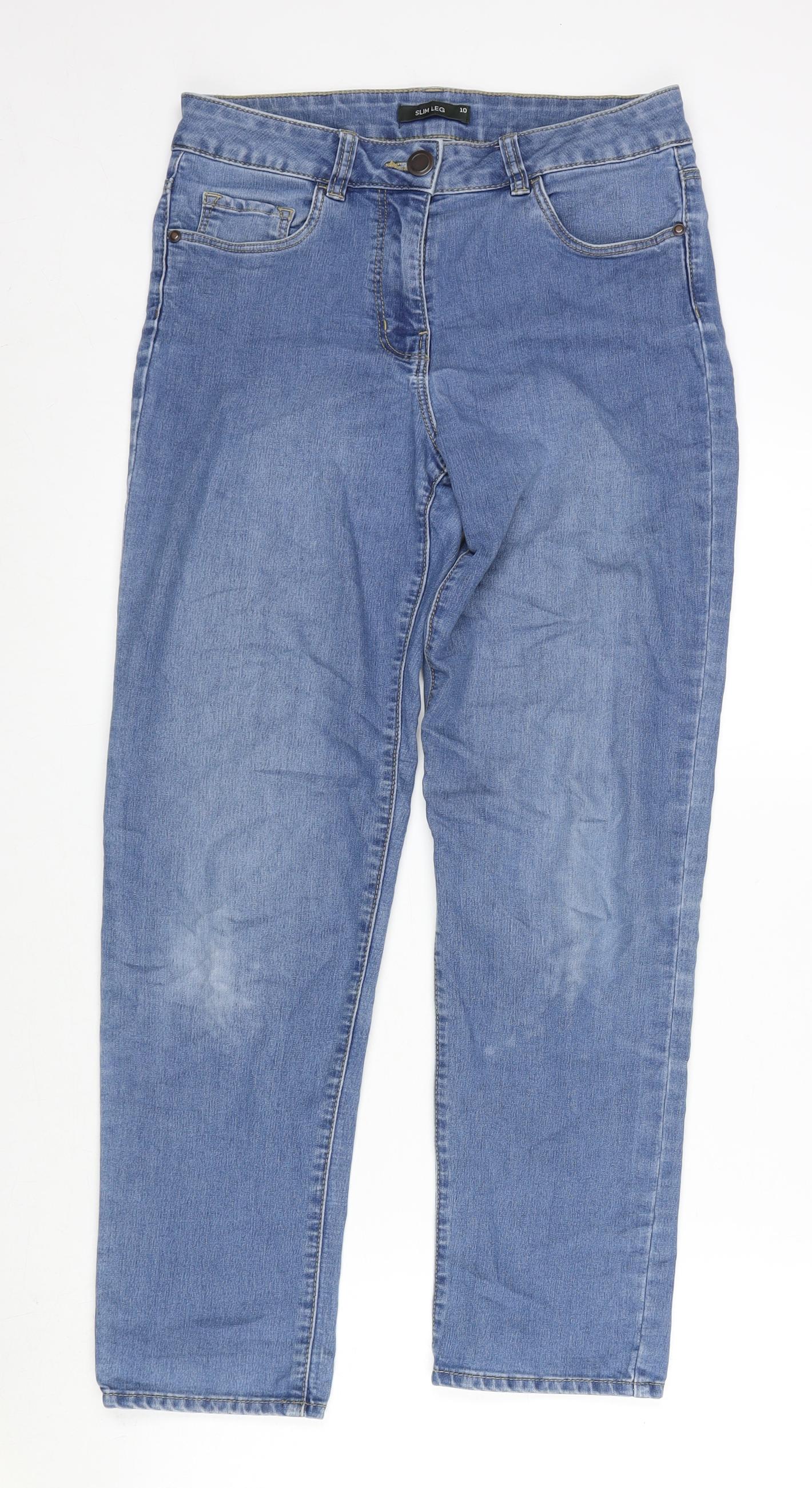 Bonmarché Womens Blue Cotton Straight Jeans Size 10 L28 in Slim Zip