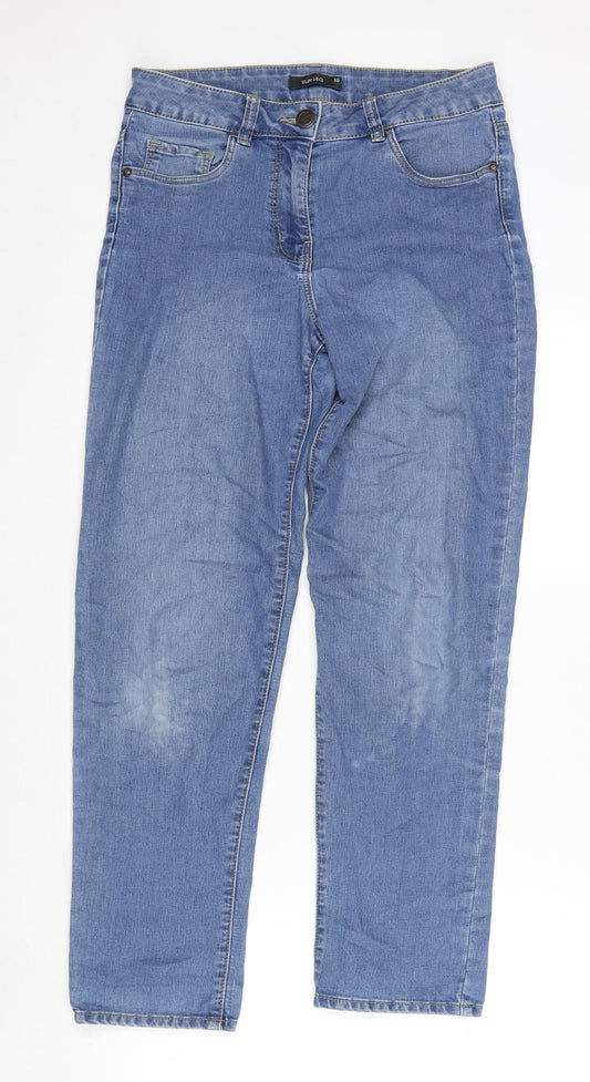 Bonmarché Womens Blue Cotton Straight Jeans Size 10 L28 in Slim Zip