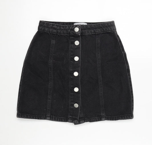 Miss Selfridge Womens Black Cotton A-Line Skirt Size 4 Button