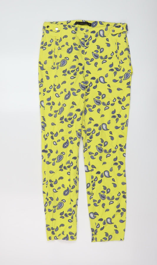 Zar Womens Yellow Geometric Cotton Trousers Size 8 L26 in Regular Button