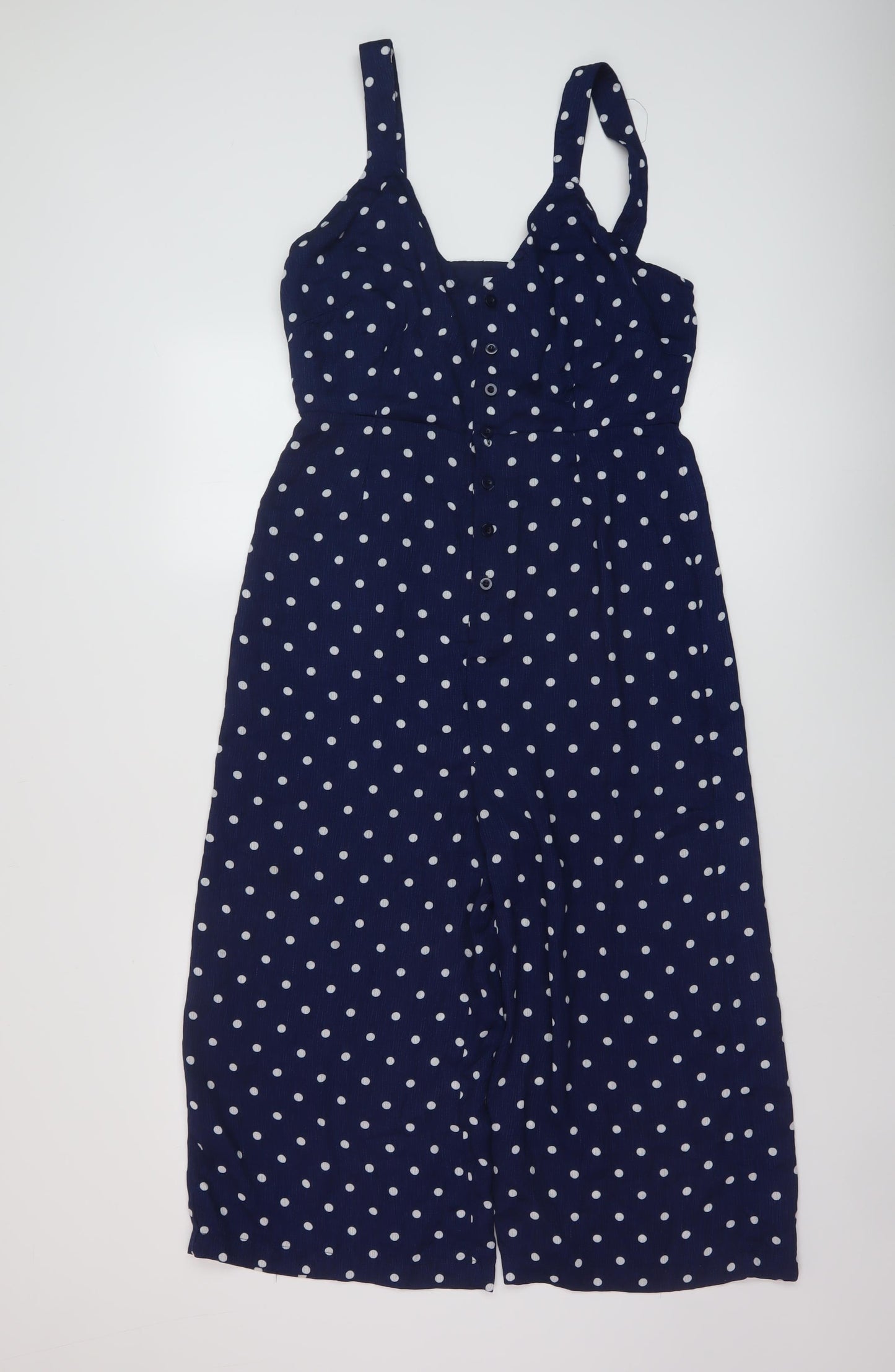 Glamorous Womens Blue Polka Dot Polyester Jumpsuit One-Piece Size 12 Button