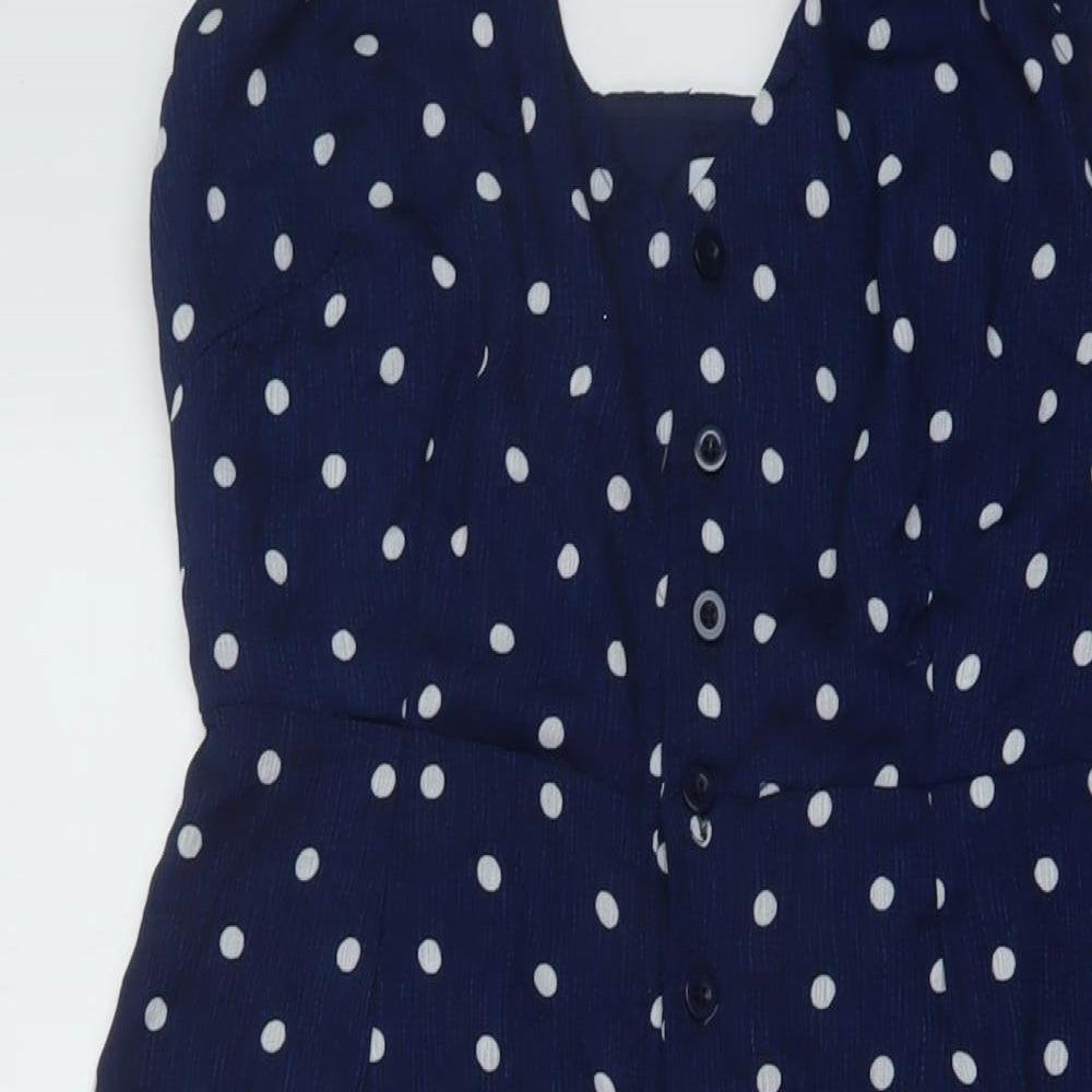 Glamorous Womens Blue Polka Dot Polyester Jumpsuit One-Piece Size 12 Button