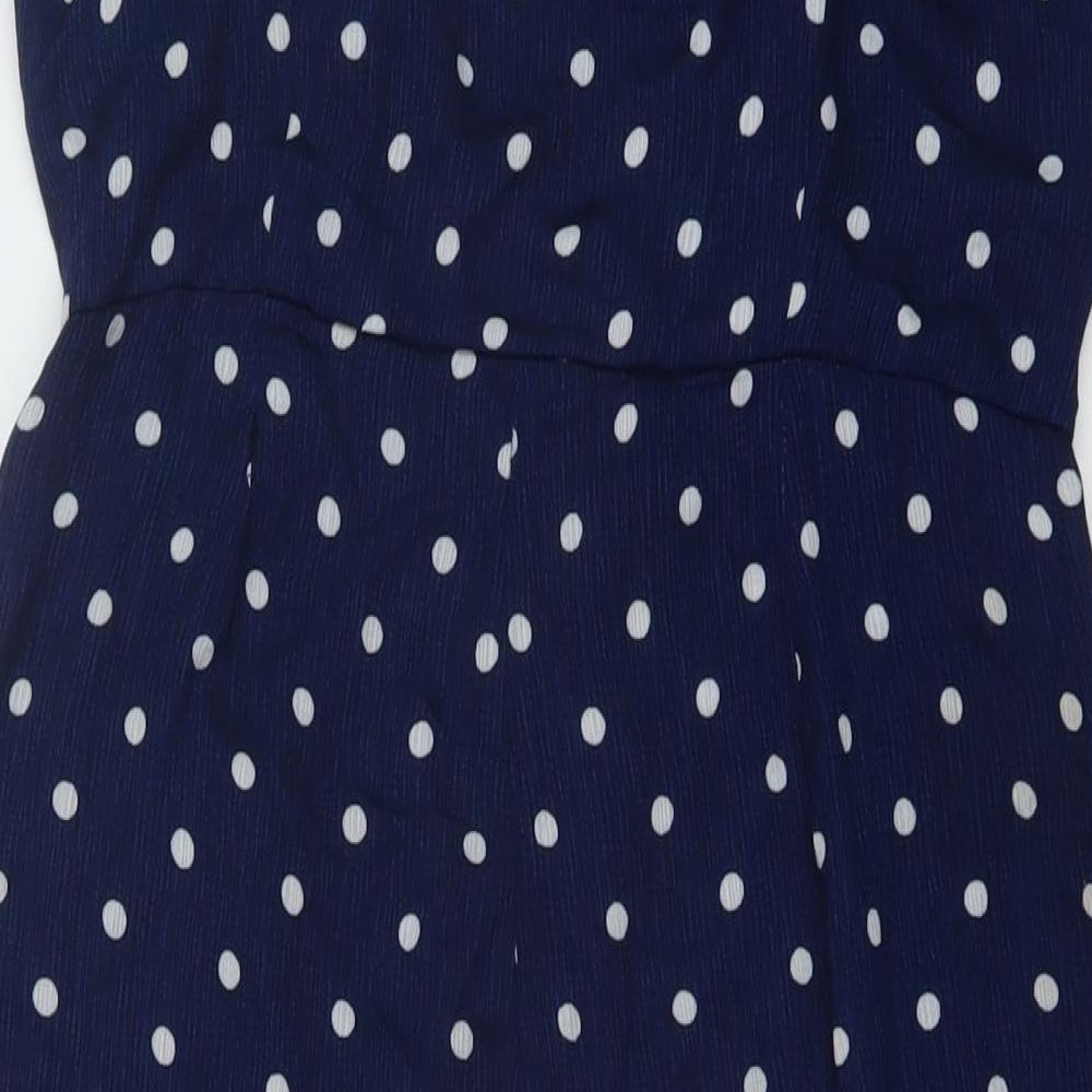 Glamorous Womens Blue Polka Dot Polyester Jumpsuit One-Piece Size 12 Button