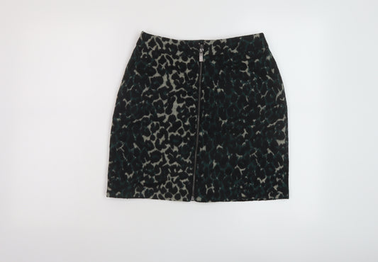 Oasis Womens Green Animal Print Polyester Mini Skirt Size 8 Zip