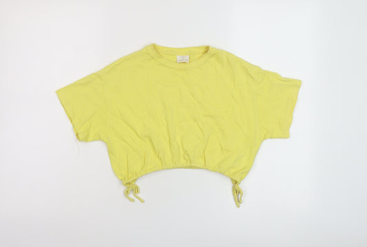 Zara Girls Yellow Cotton Cropped T-Shirt Size 11-12 Years Crew Neck Pullover