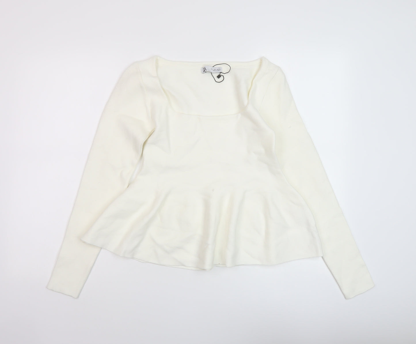 Zara Womens Ivory Scoop Neck Viscose Pullover Jumper Size L