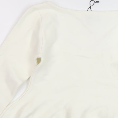 Zara Womens Ivory Scoop Neck Viscose Pullover Jumper Size L