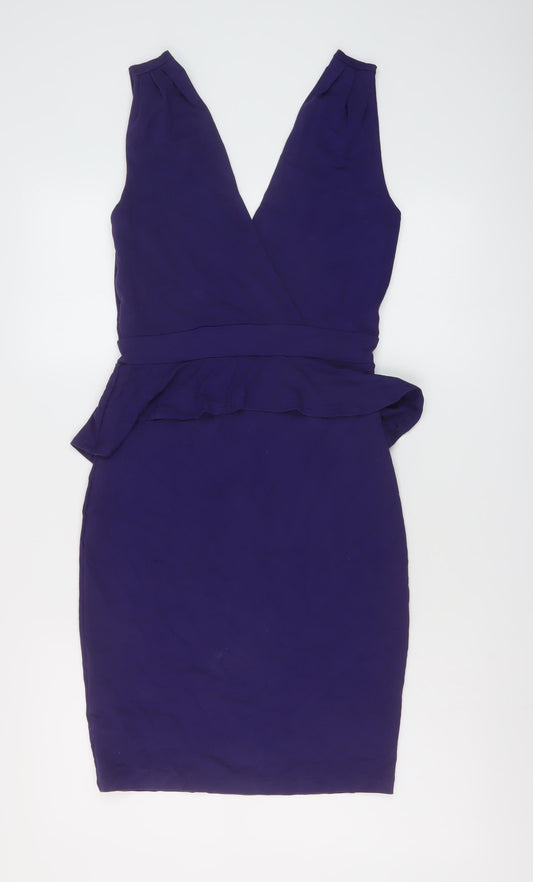 Warehouse Womens Purple Viscose Bodycon Size 12 V-Neck Pullover