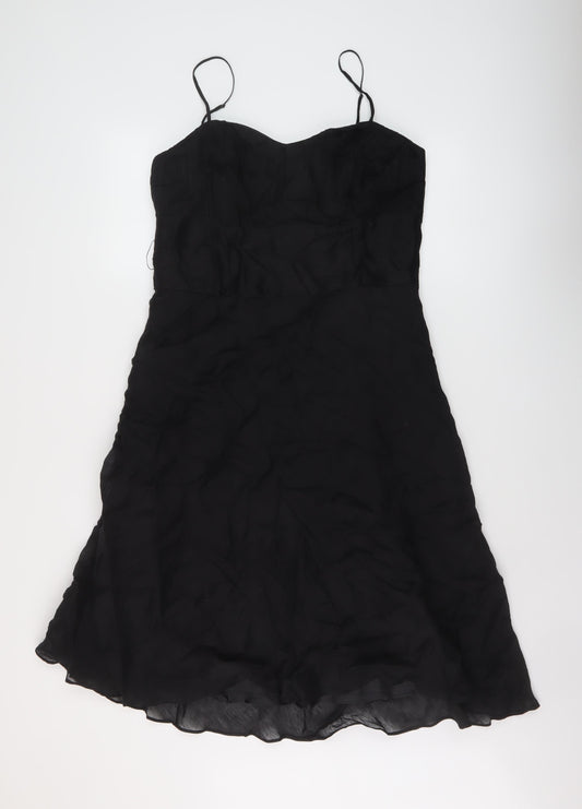 Monsoon Womens Black Linen A-Line Size 14 Square Neck Zip