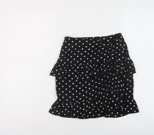 PRETTYLITTLETHING Womens Black Polka Dot Polyester Mini Skirt Size 6 Zip