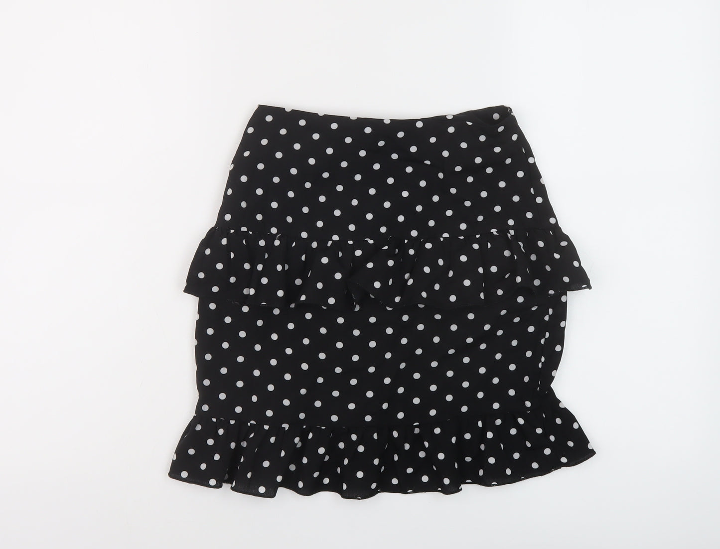 PRETTYLITTLETHING Womens Black Polka Dot Polyester Mini Skirt Size 6 Zip