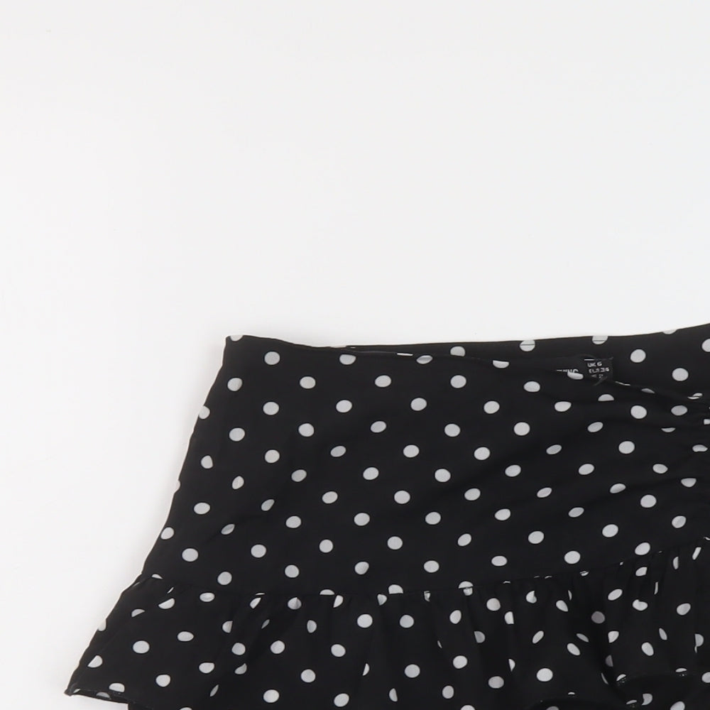 PRETTYLITTLETHING Womens Black Polka Dot Polyester Mini Skirt Size 6 Zip