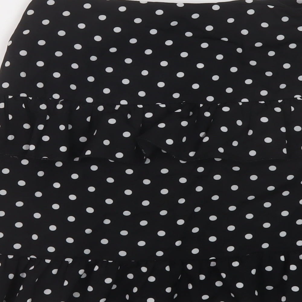 PRETTYLITTLETHING Womens Black Polka Dot Polyester Mini Skirt Size 6 Zip