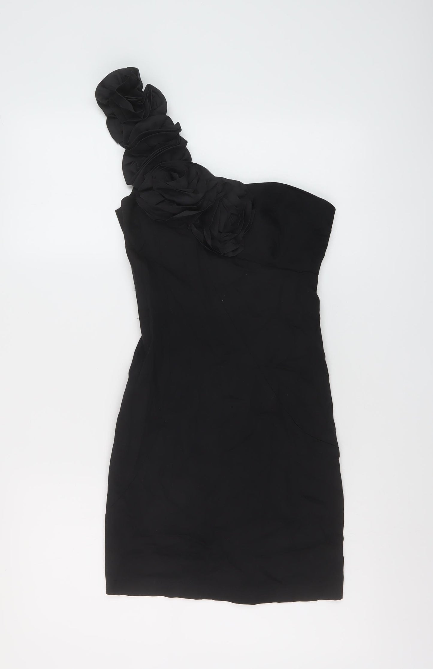 New Look Womens Black Cotton Mini Size 6 One Shoulder Zip