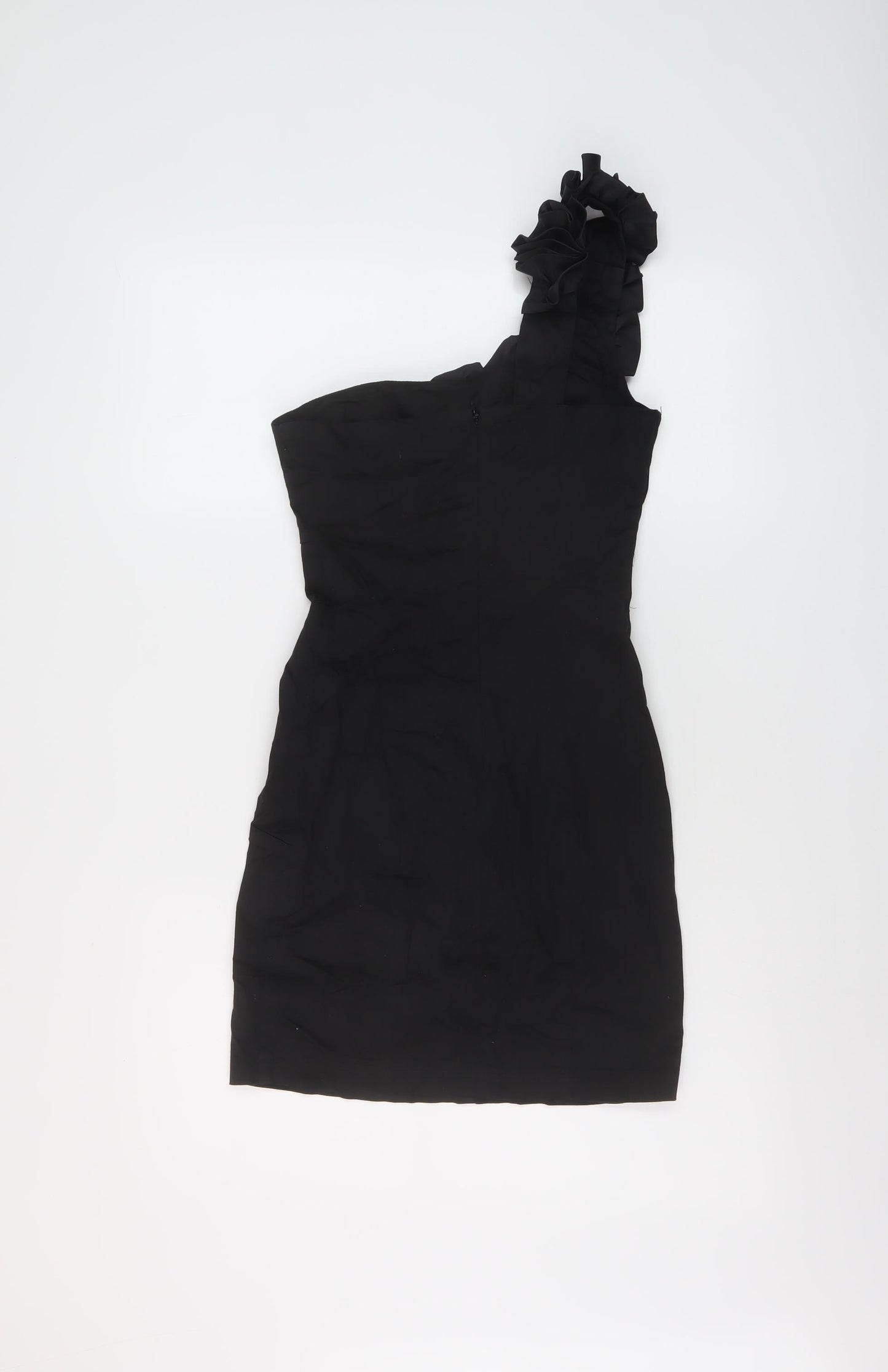 New Look Womens Black Cotton Mini Size 6 One Shoulder Zip