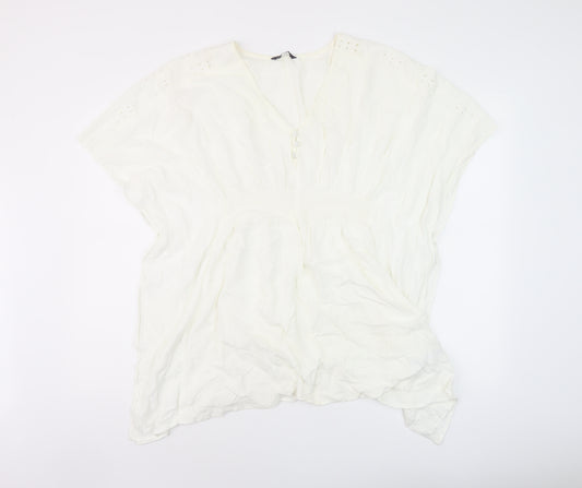 Marks and Spencer Womens Ivory Polyester Basic Blouse Size M V-Neck