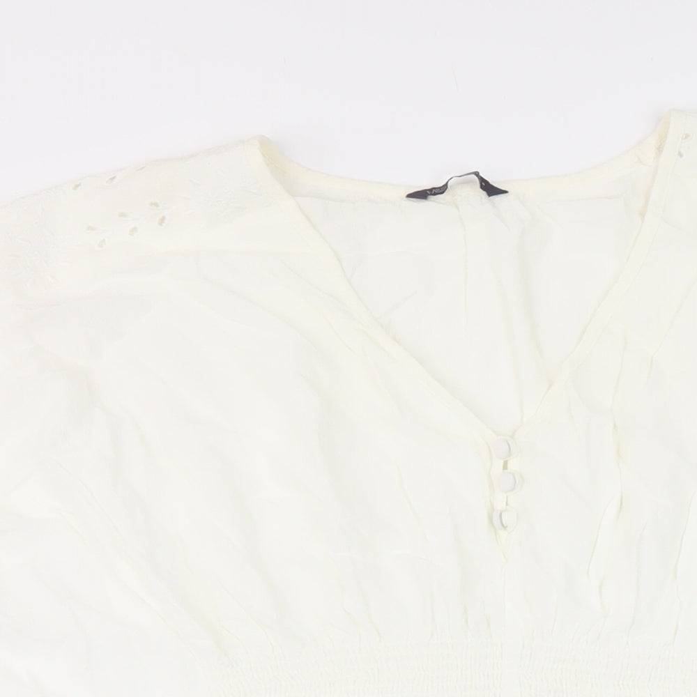 Marks and Spencer Womens Ivory Polyester Basic Blouse Size M V-Neck