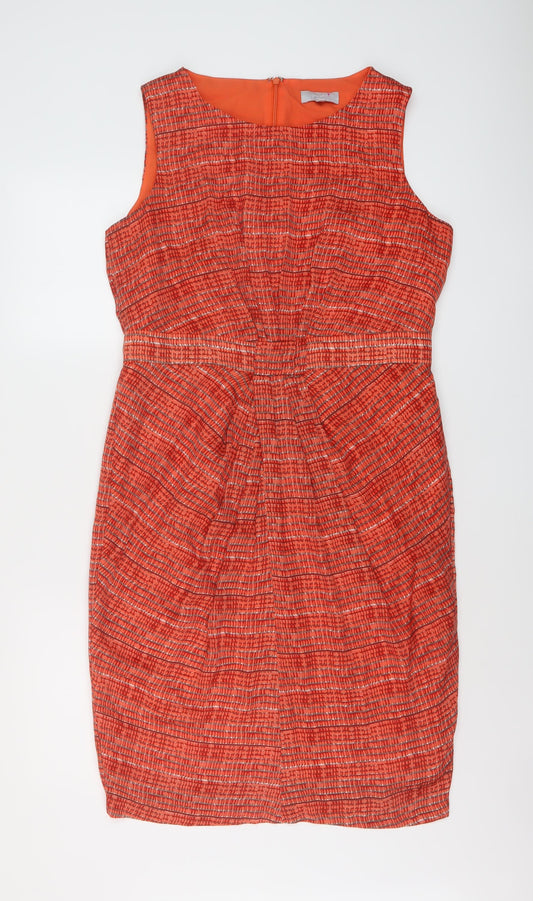 Per Una Womens Orange Geometric Polyester Sheath Size 14 Round Neck Zip