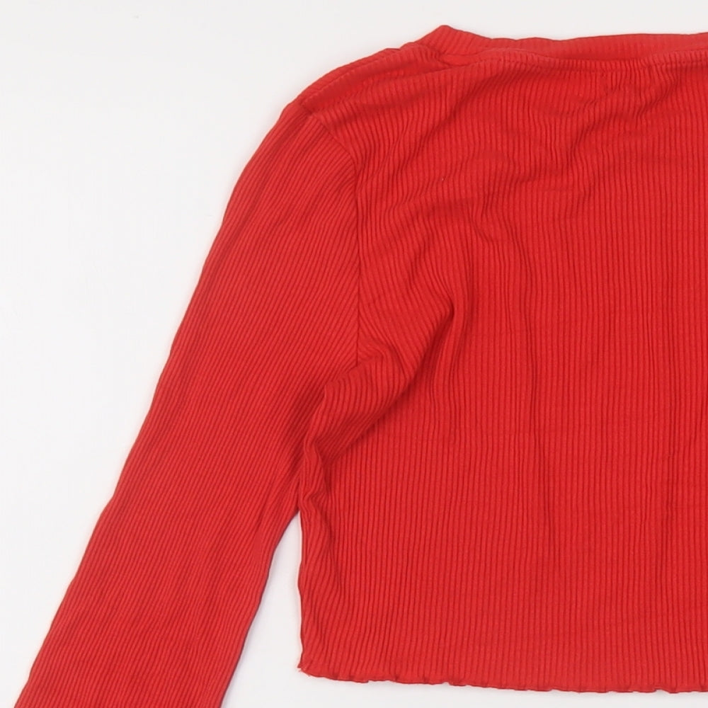 River Island Womens Red Viscose Cropped Blouse Size 10 Round Neck