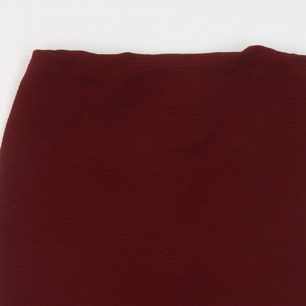 H&M Womens Red Polyester Straight & Pencil Skirt Size M Zip