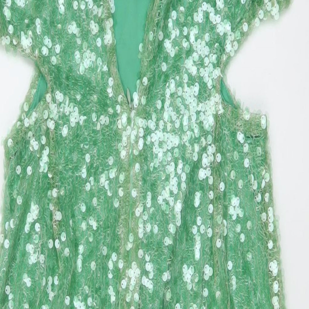 Zara Womens Green Polyester A-Line Size L Round Neck Zip