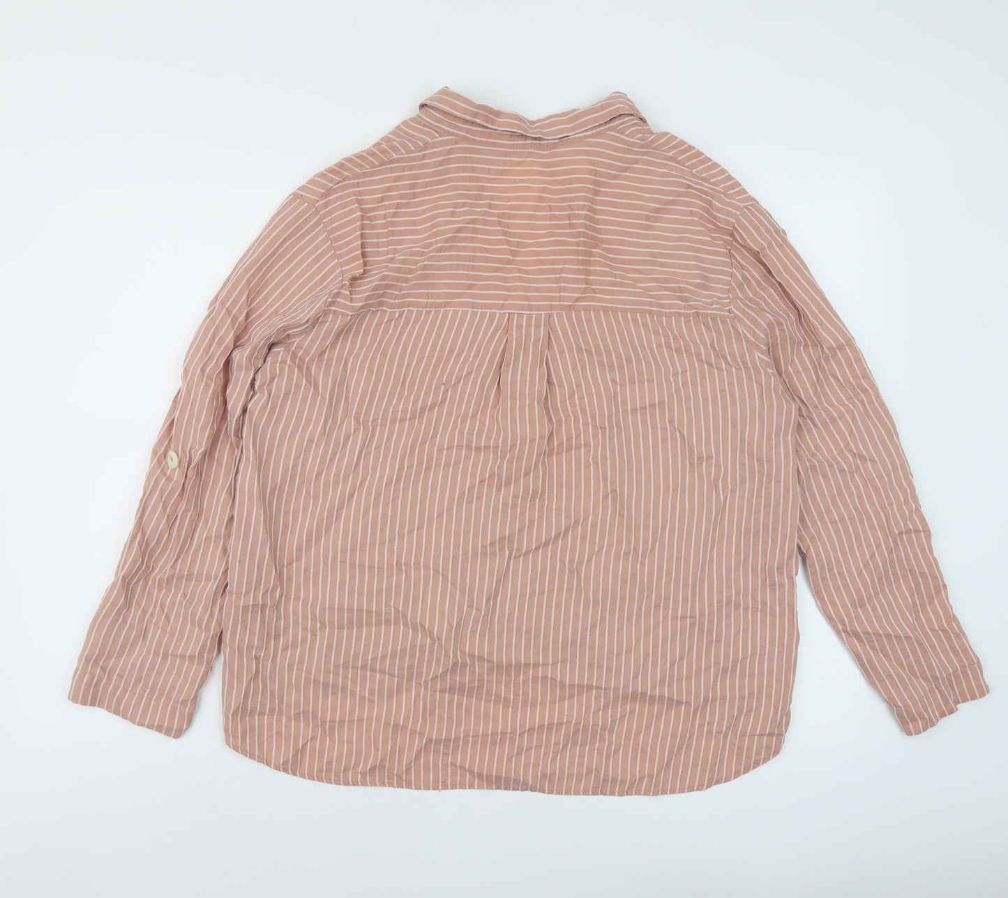 Stradivarius Womens Pink Striped Lyocell Basic Blouse Size M V-Neck