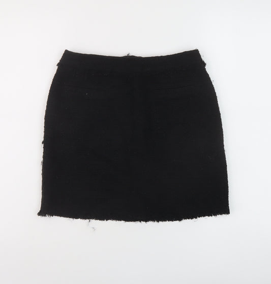 H&,M Womens Black Polyester Mini Skirt Size 8 Zip