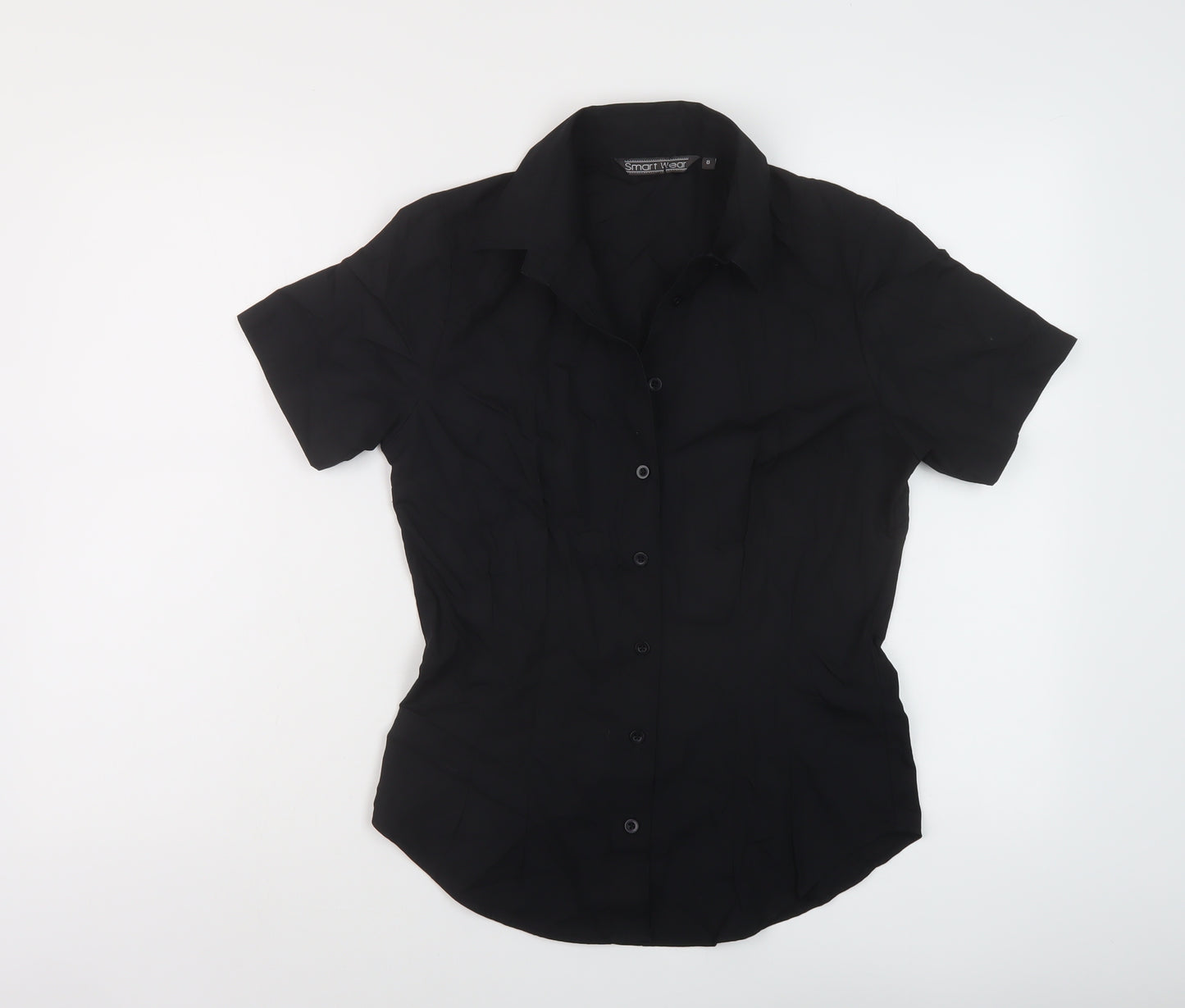 Smart Wear Womens Black Polyester Basic Button-Up Size 8 Collared