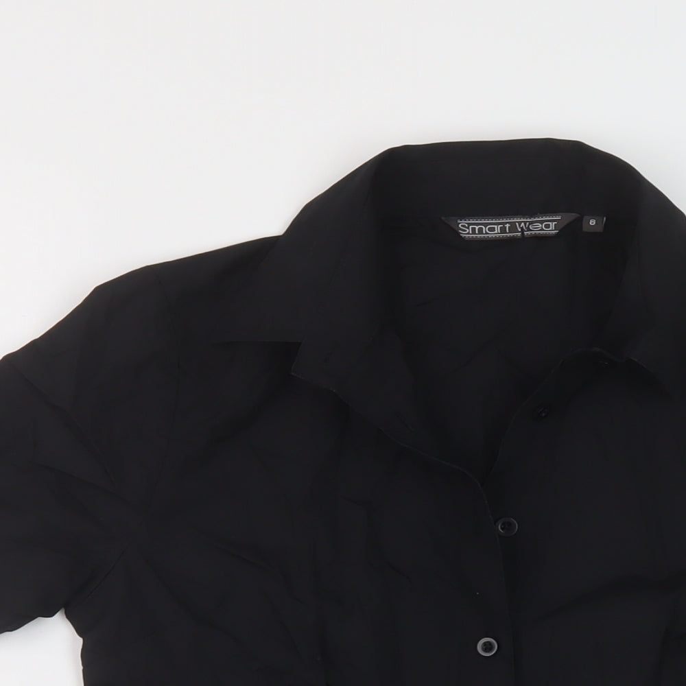 Smart Wear Womens Black Polyester Basic Button-Up Size 8 Collared