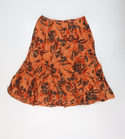 MINUET Womens Orange Geometric Viscose Skater Skirt Size 10 Zip