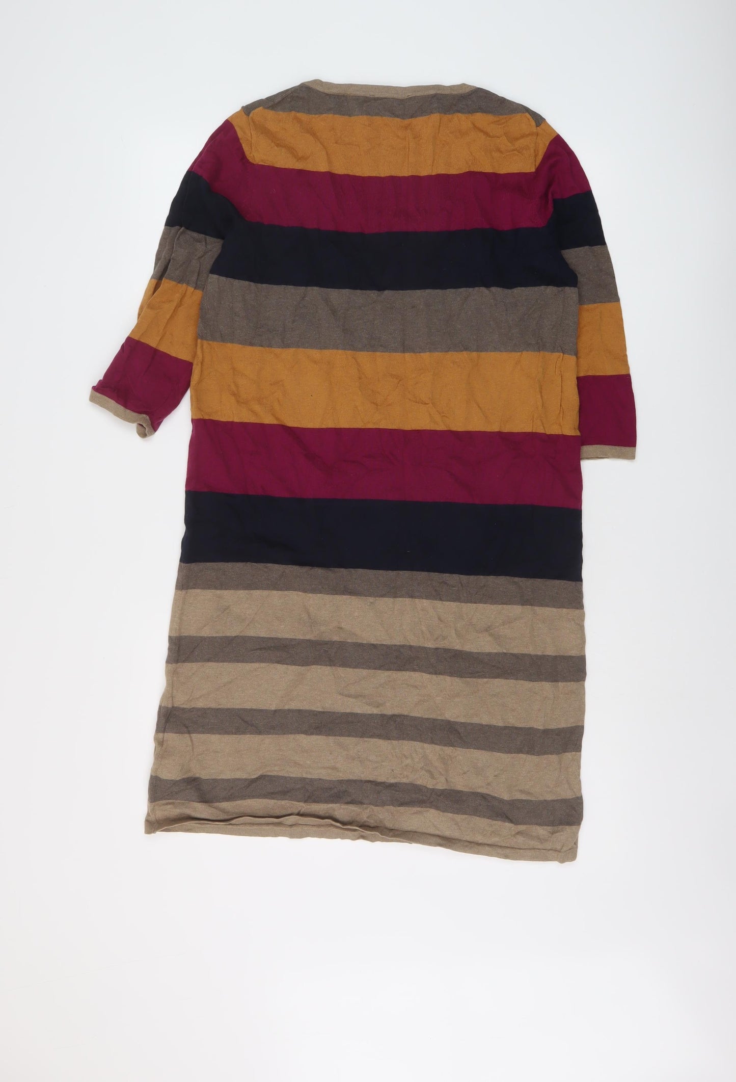 Autograph Womens Multicoloured Striped Cotton Jumper Dress Size 16 Round Neck Pullover