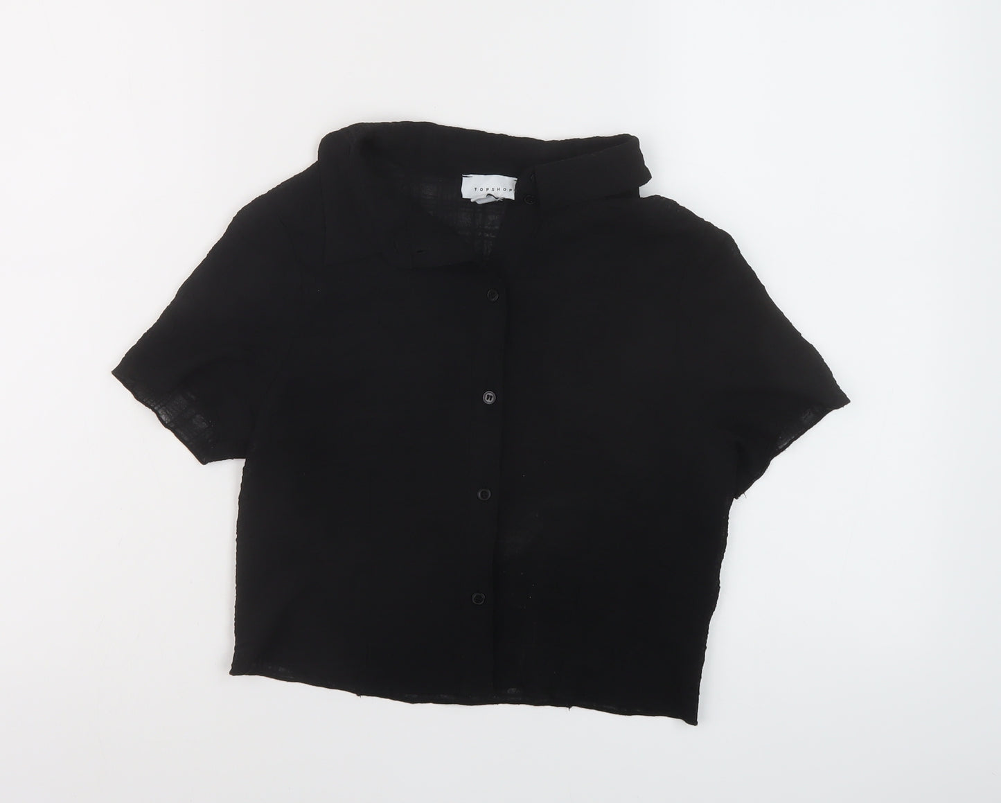 Topshop Womens Black Polyester Cropped Button-Up Size 8 Collared